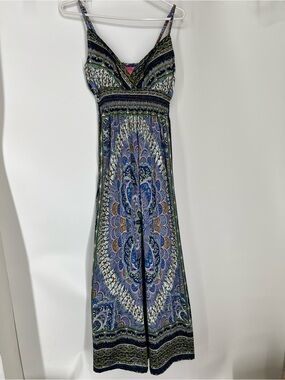 Bohemian She’s Cool Spaghetti-Strap Maxi Dress in Blue & Green Peacock‎ Paisley